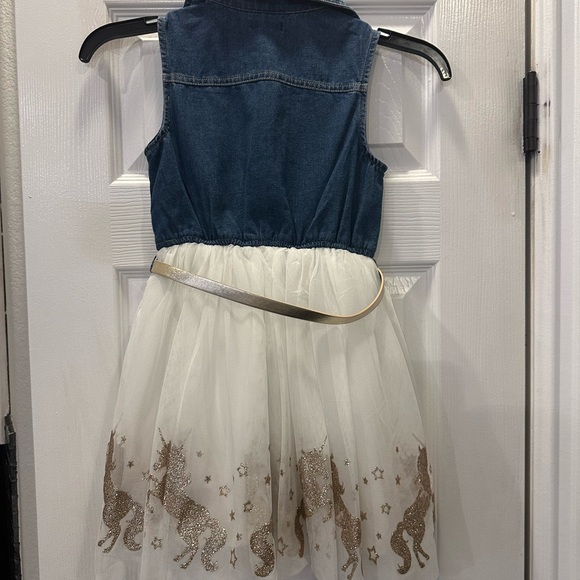 Zunie denim and white tulle with gold accents party dress - size 6 - Picture 3 of 6